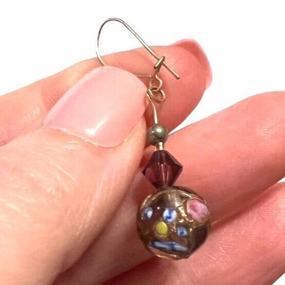 Unique Elegant Earrings Gold and Multicolored Beads - Picture 5 of 10